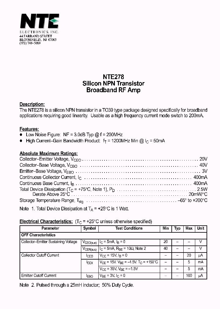 NTE278_1290692.PDF Datasheet