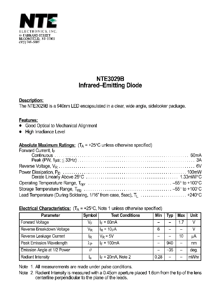 NTE3029B_1290762.PDF Datasheet