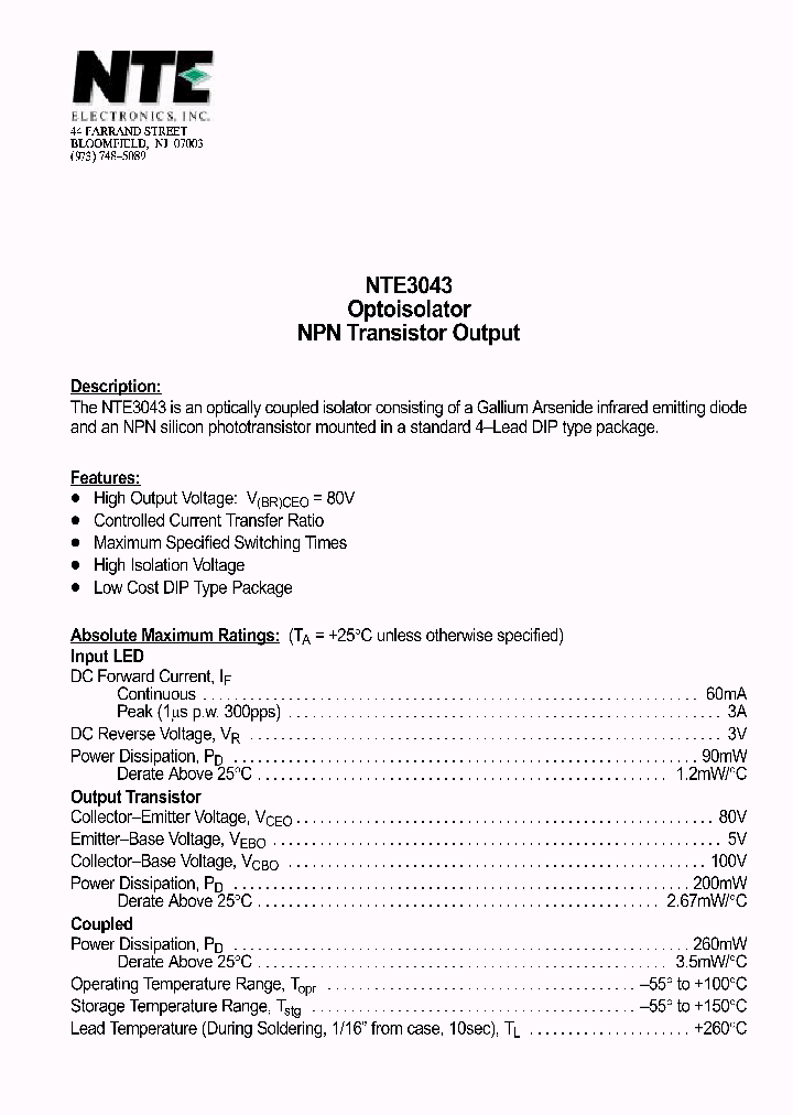 NTE3043_1142866.PDF Datasheet