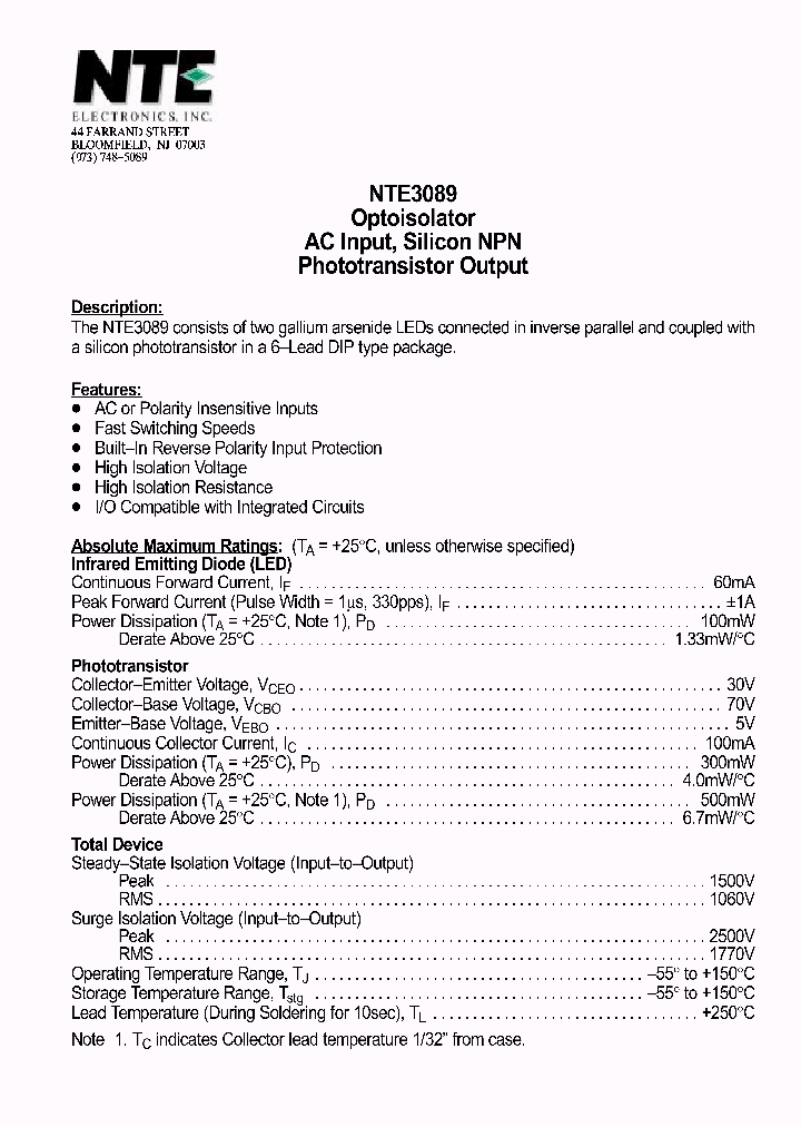 NTE3089_1290791.PDF Datasheet