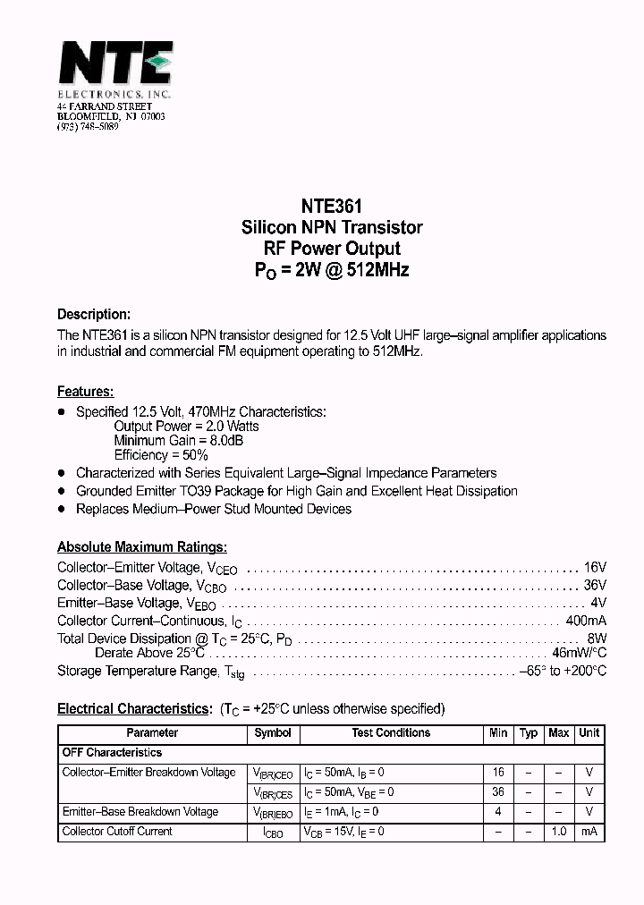 NTE361_1290871.PDF Datasheet