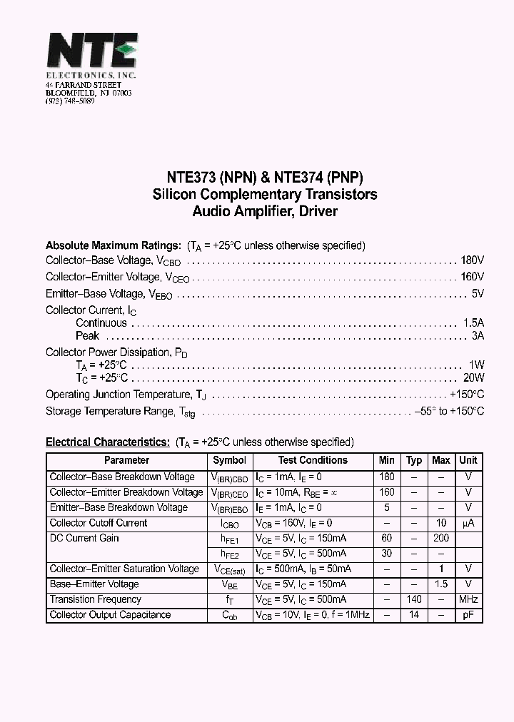 NTE374_1290880.PDF Datasheet