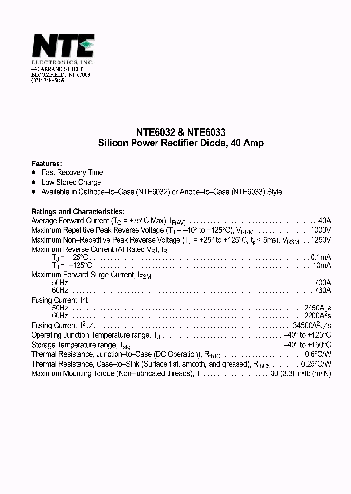 NTE6033_1291097.PDF Datasheet