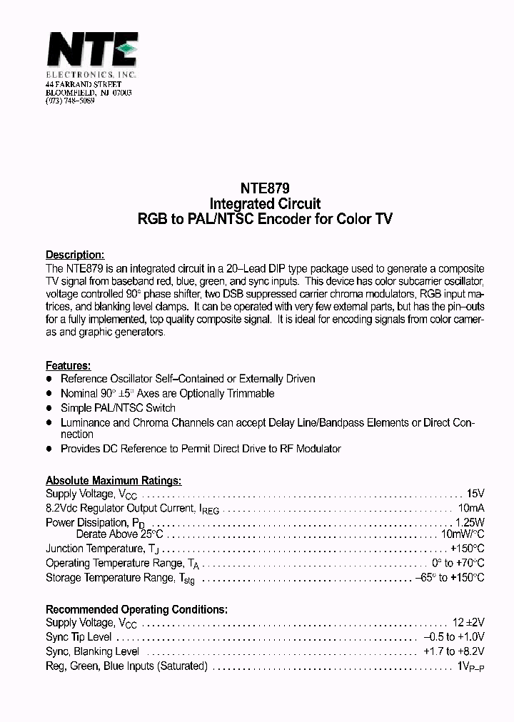 NTE879_1291360.PDF Datasheet