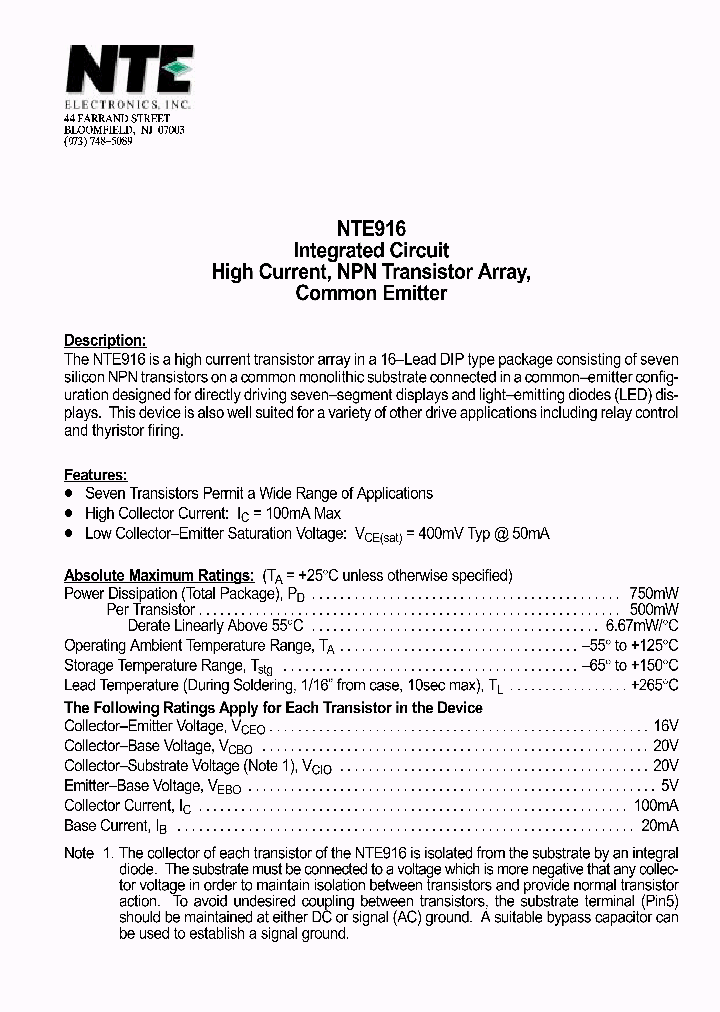 NTE916_1291379.PDF Datasheet