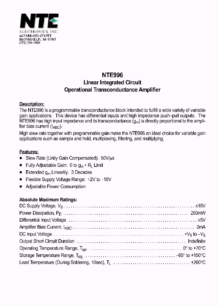 NTE996_1291443.PDF Datasheet