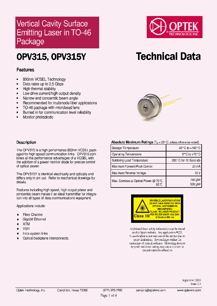 OPV315_1139127.PDF Datasheet