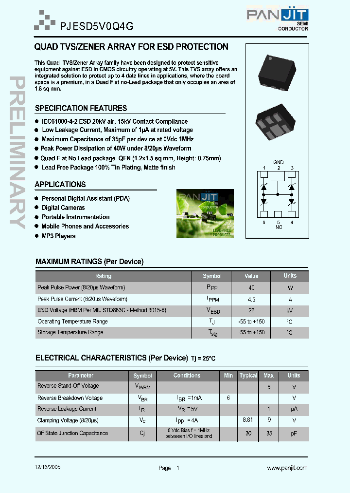 PJESD5V0Q4G_1296322.PDF Datasheet
