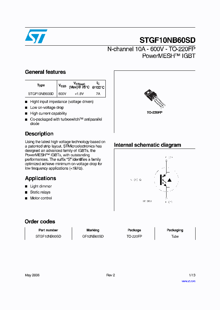 STGF10NB60SD06_1318259.PDF Datasheet