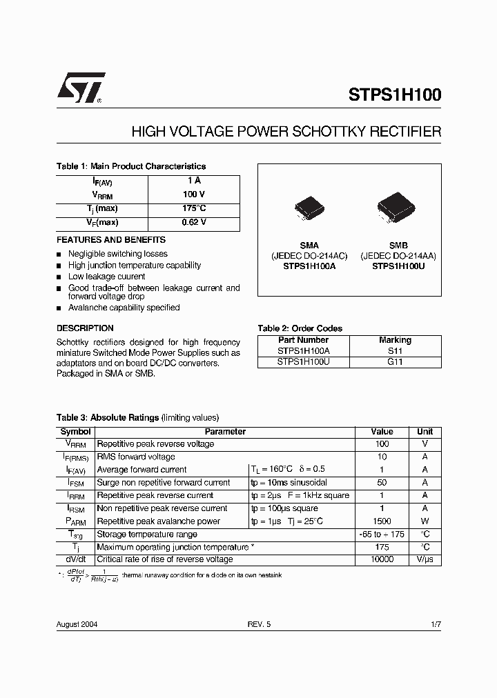 STPS1H100U_1319196.PDF Datasheet