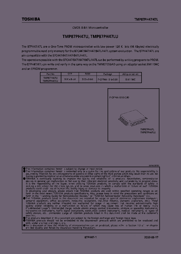 TMP87PH47LU_1064506.PDF Datasheet