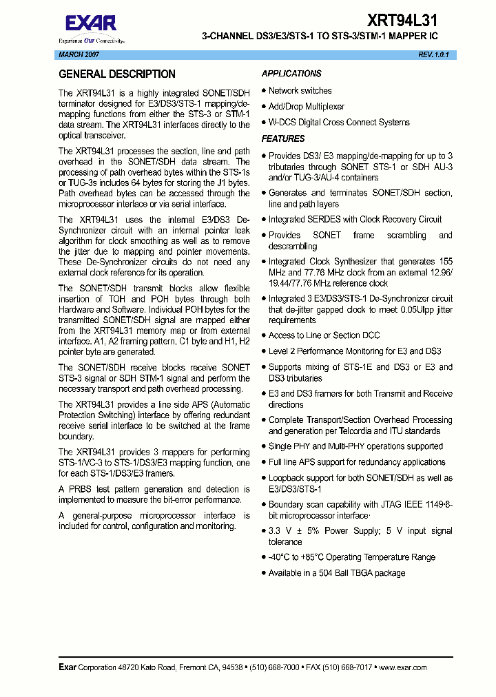 XRT94L31IB_1177784.PDF Datasheet