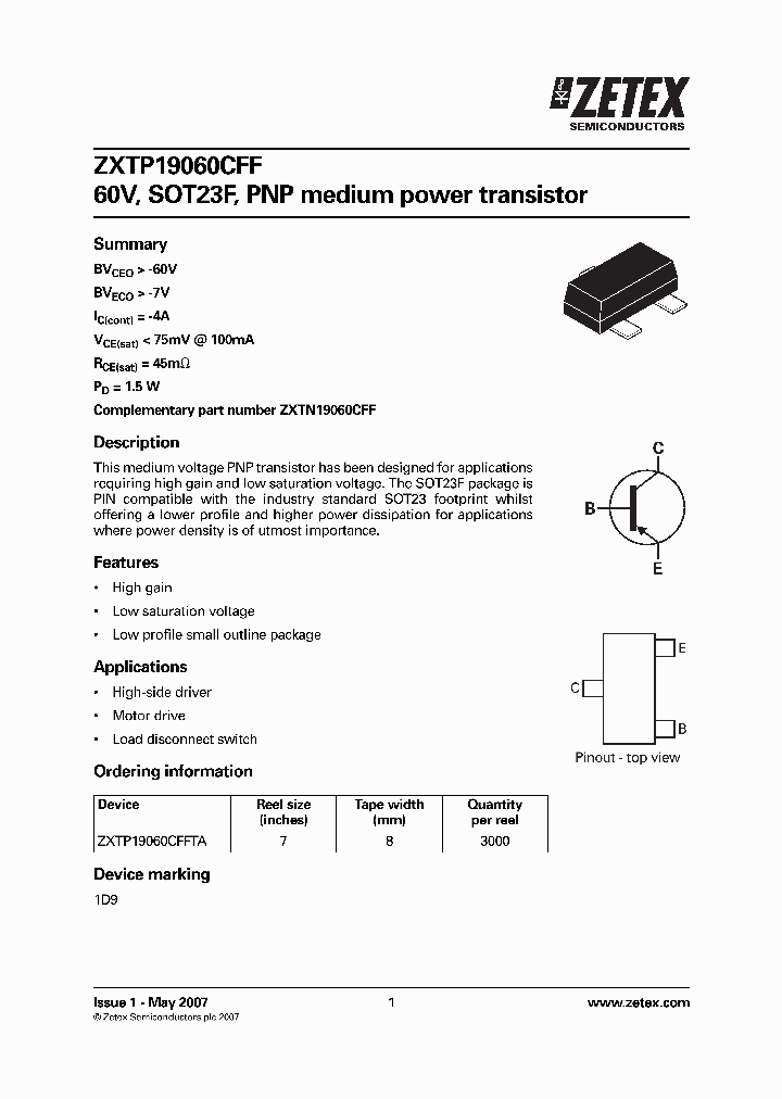 ZXTP19060CFFTA_1340040.PDF Datasheet