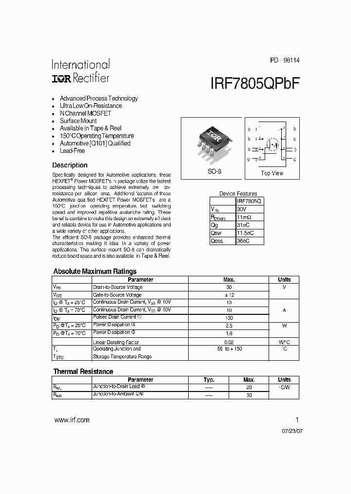 IRF7805QPBF_4110423.PDF Datasheet