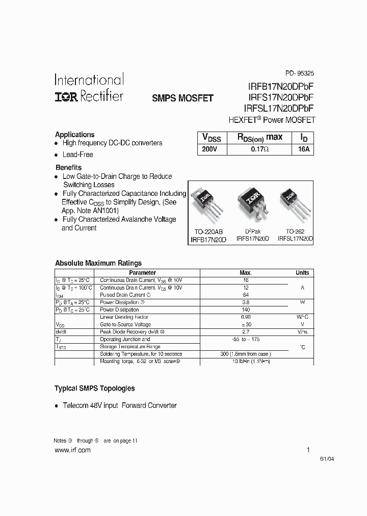 IRFS17N20DPBF_4124606.PDF Datasheet