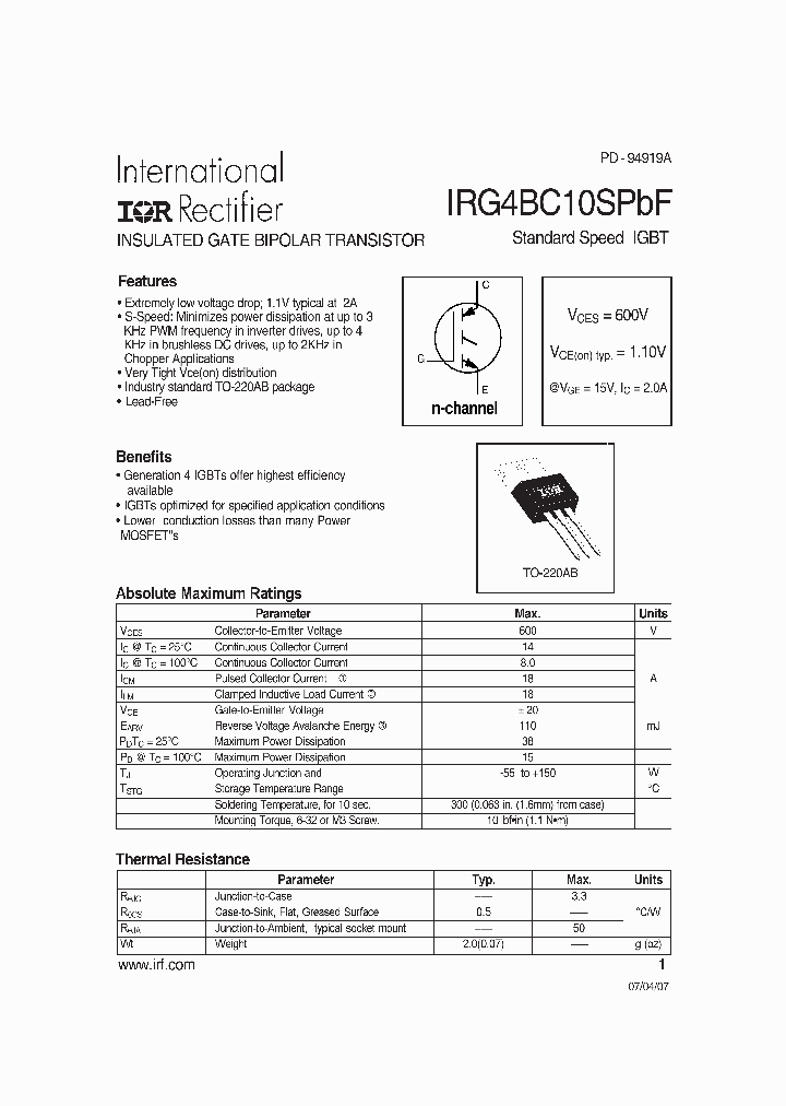 IRG4BC10SPBF_4161694.PDF Datasheet