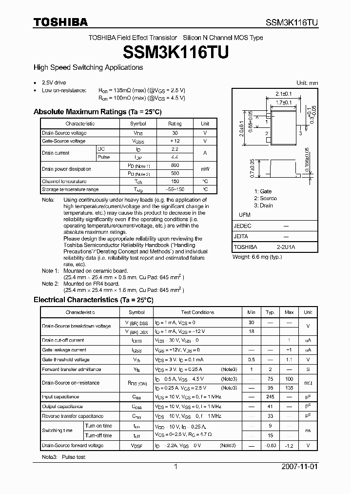 SSM3K116TU_4124551.PDF Datasheet