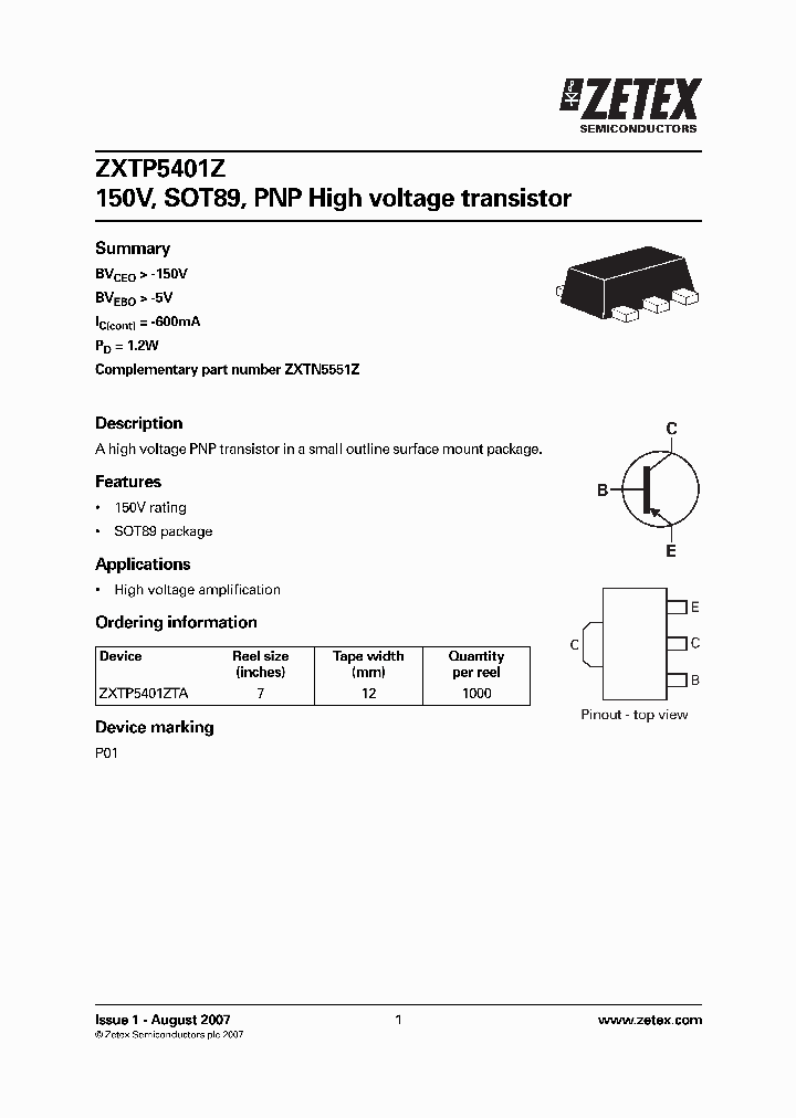 ZXTP5401ZTA_4135927.PDF Datasheet