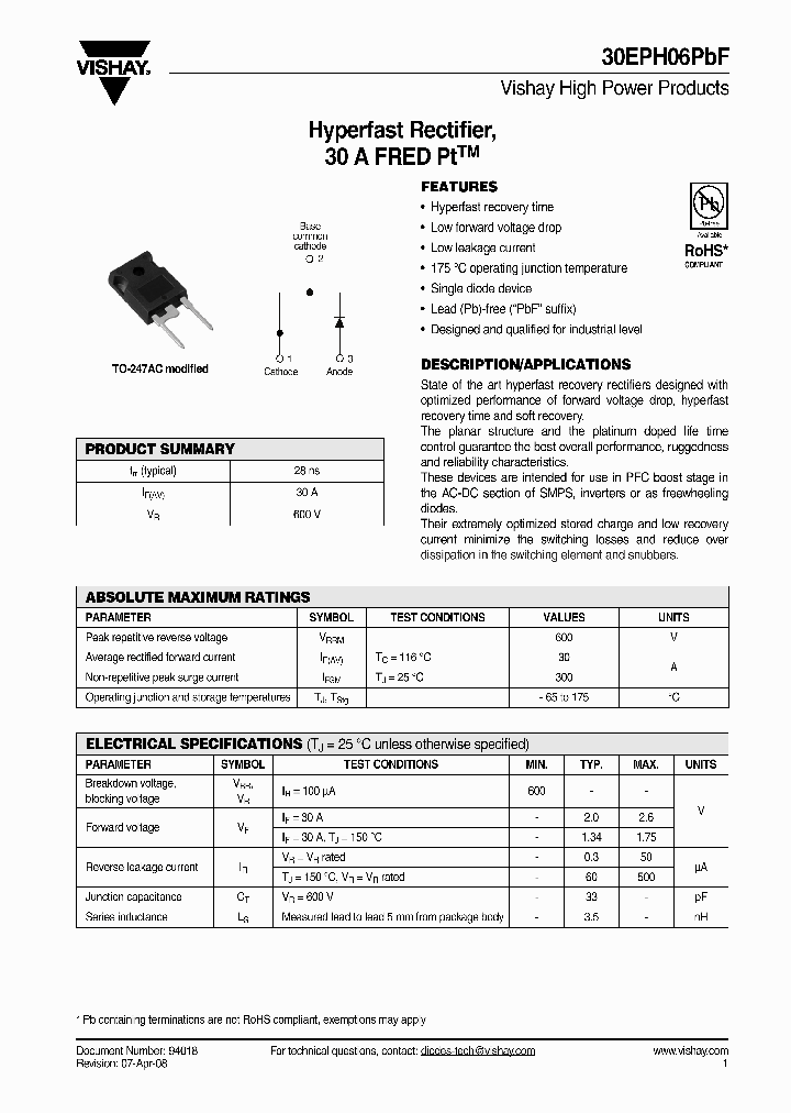 30EPH06PBF_4578286.PDF Datasheet