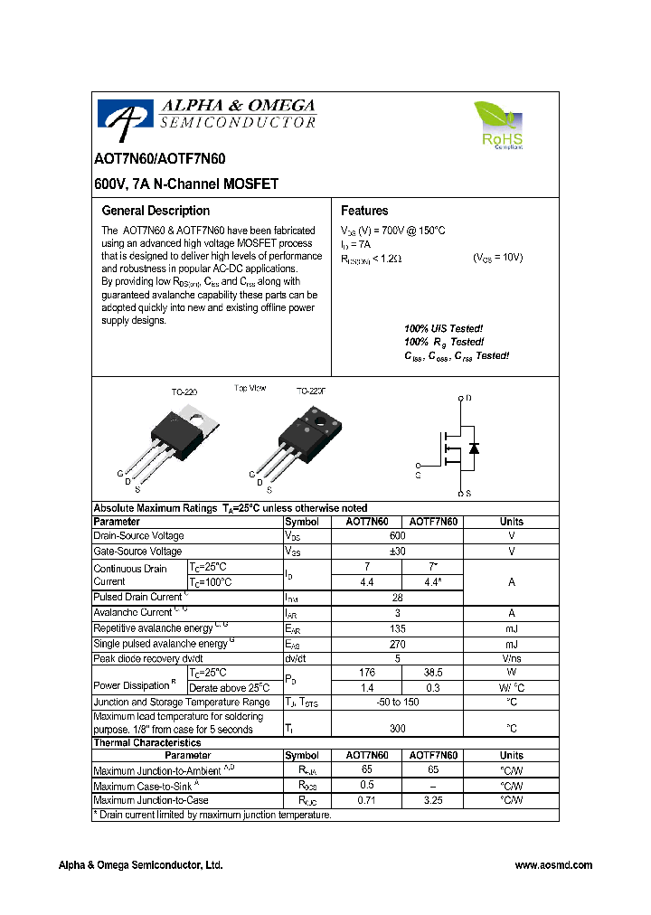 AOT7N60_4405911.PDF Datasheet