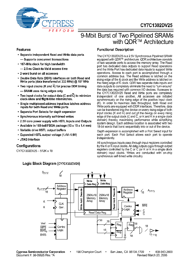 CY7C1302DV25-167BZC_4192683.PDF Datasheet