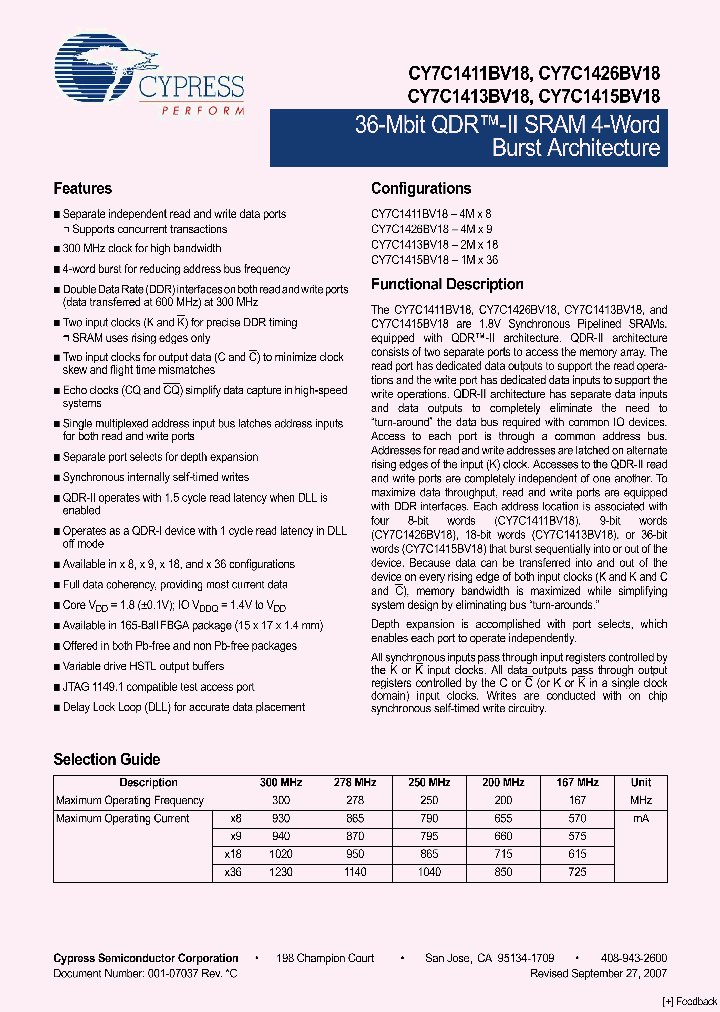 CY7C1413BV18-167BZC_4251707.PDF Datasheet