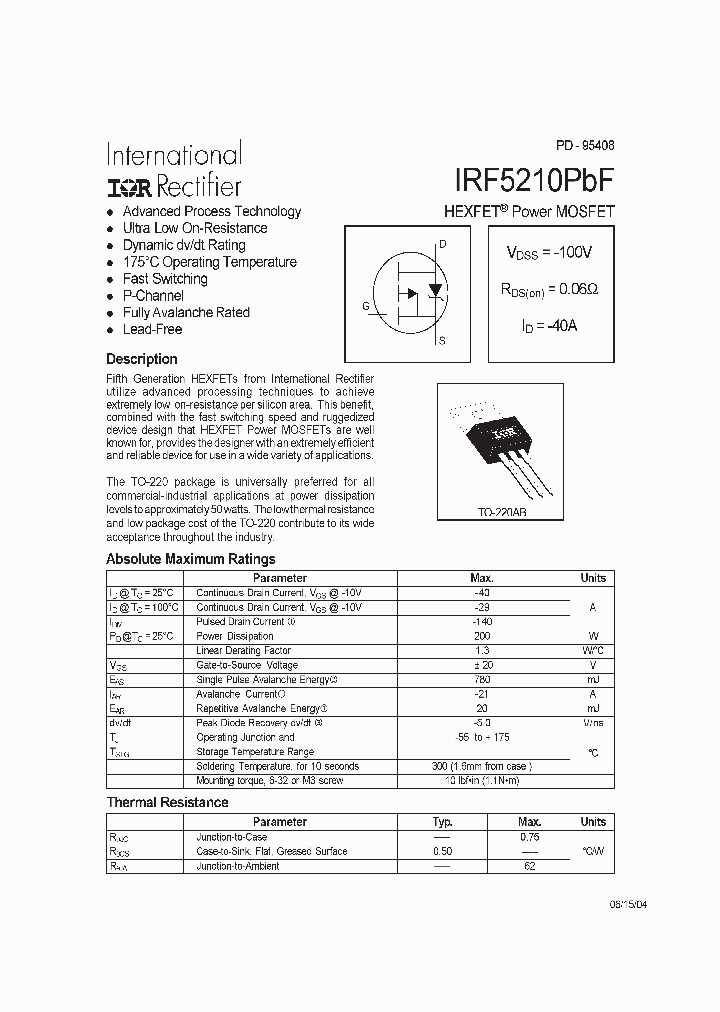 IRF5210PBF_4192176.PDF Datasheet