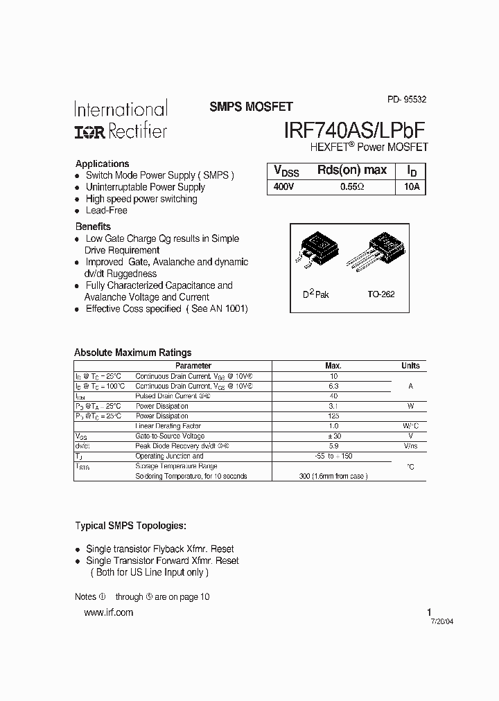 IRF740ASPBF_4183206.PDF Datasheet