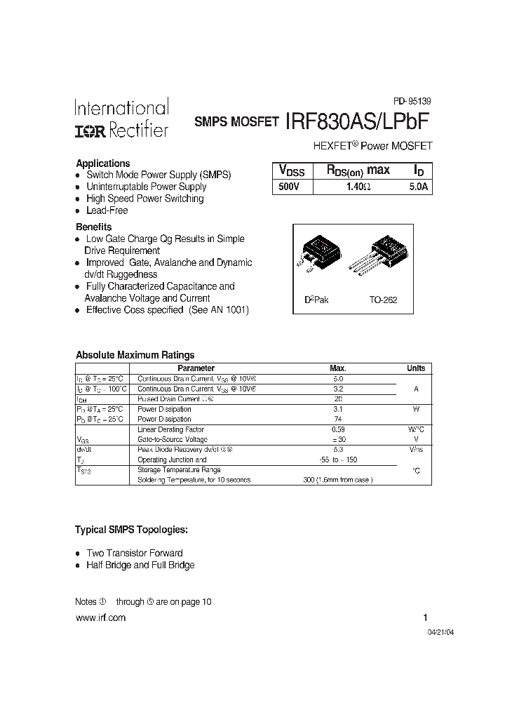 IRF830ALPBF_4186919.PDF Datasheet