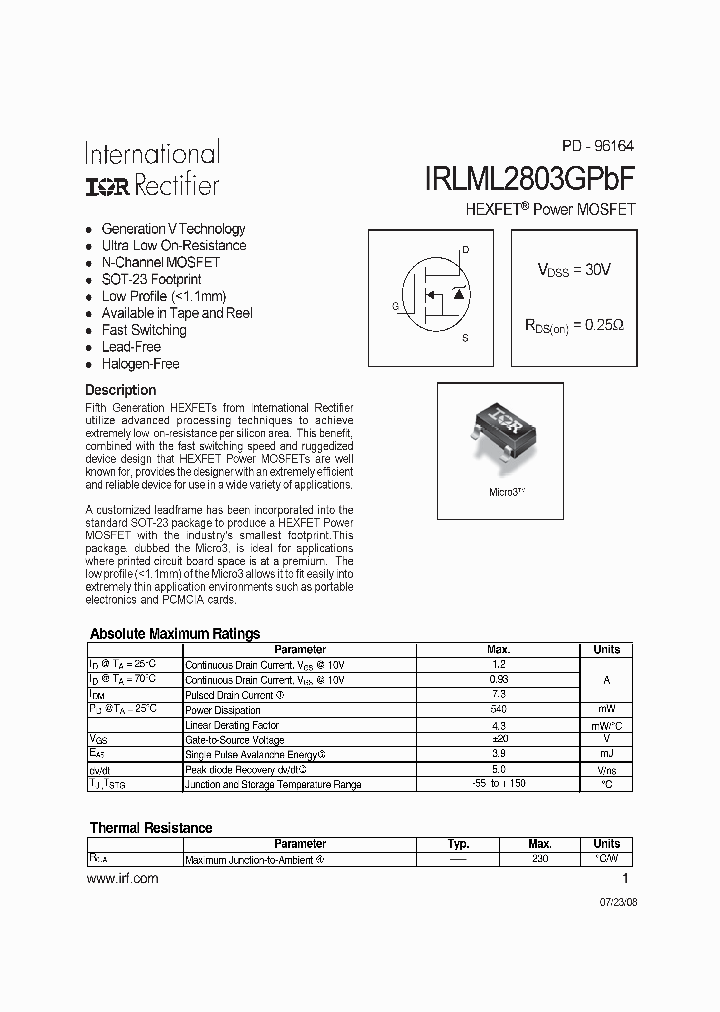 IRLML2803GPBF_4241653.PDF Datasheet