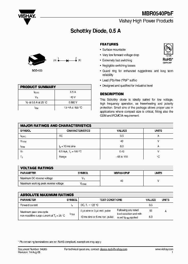 MBR0540PBF_4583703.PDF Datasheet