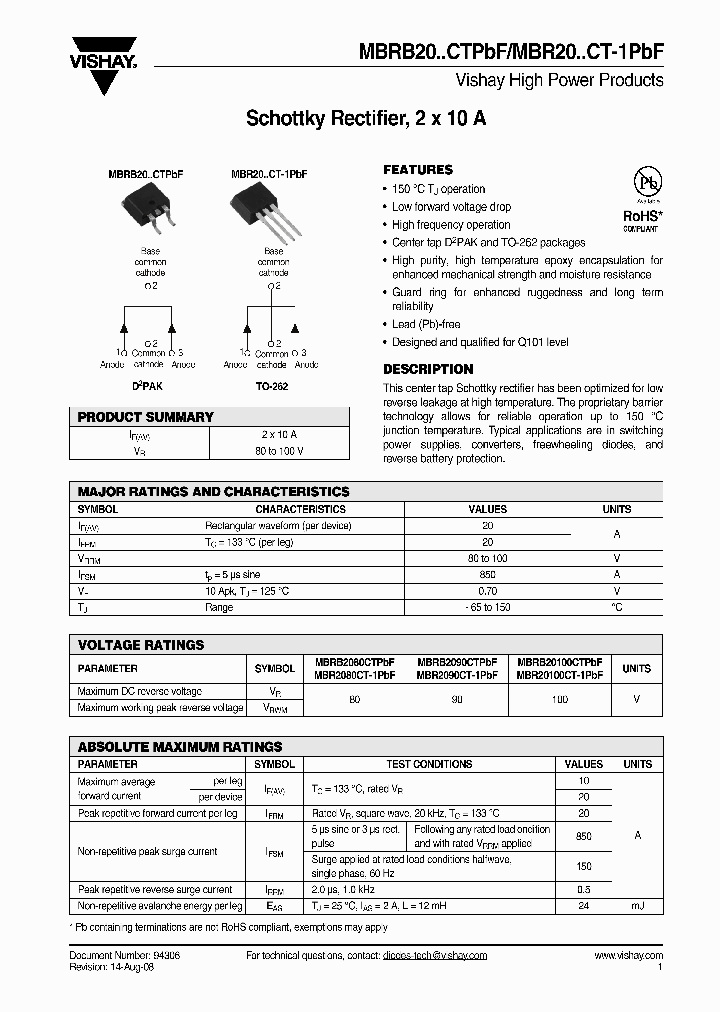 MBRB2080CTPBF_4422942.PDF Datasheet