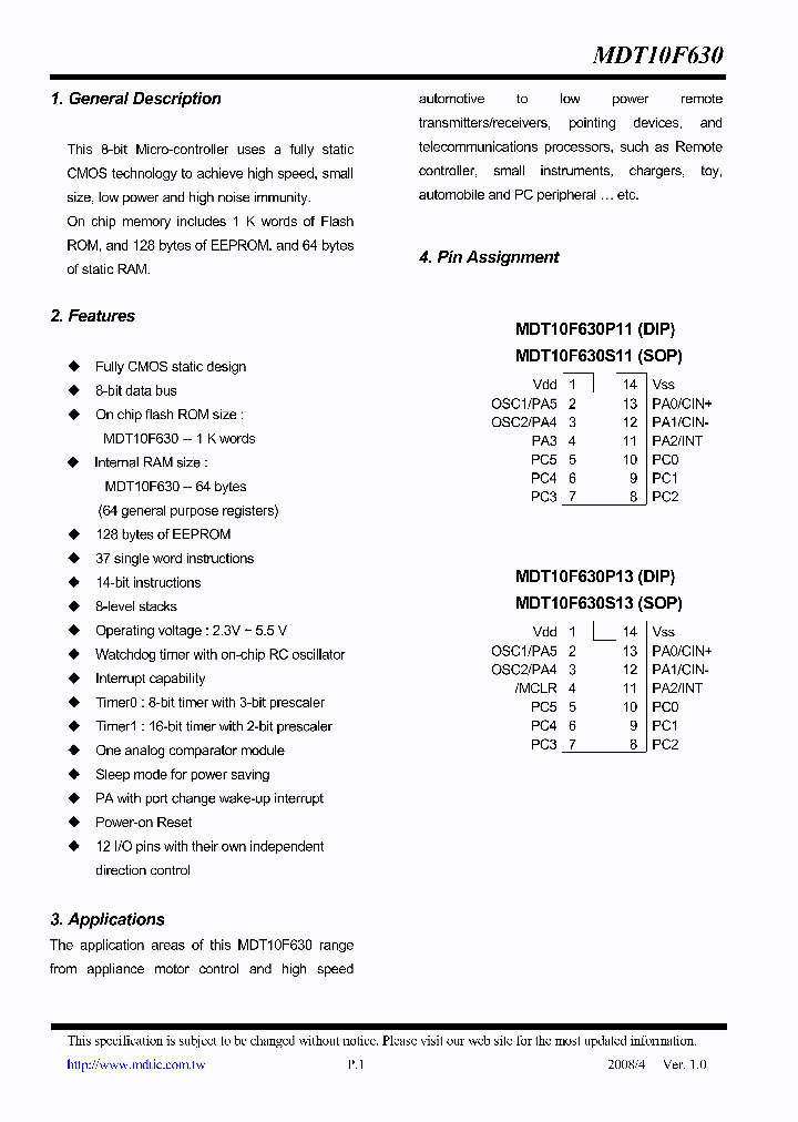 MDT10F630_4276270.PDF Datasheet