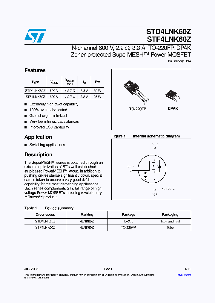 STD4LNK60Z_4246905.PDF Datasheet