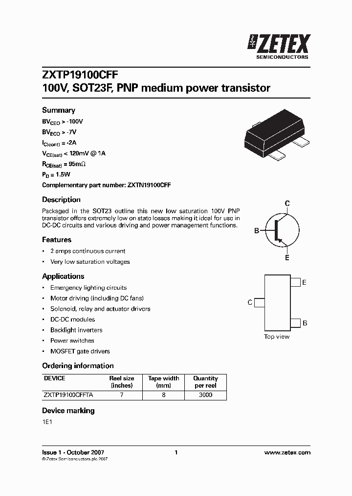 ZXTP19100CFF_4389308.PDF Datasheet