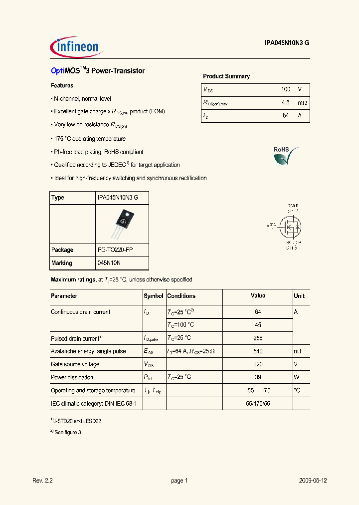 IPA045N10N3G_4998700.PDF Datasheet