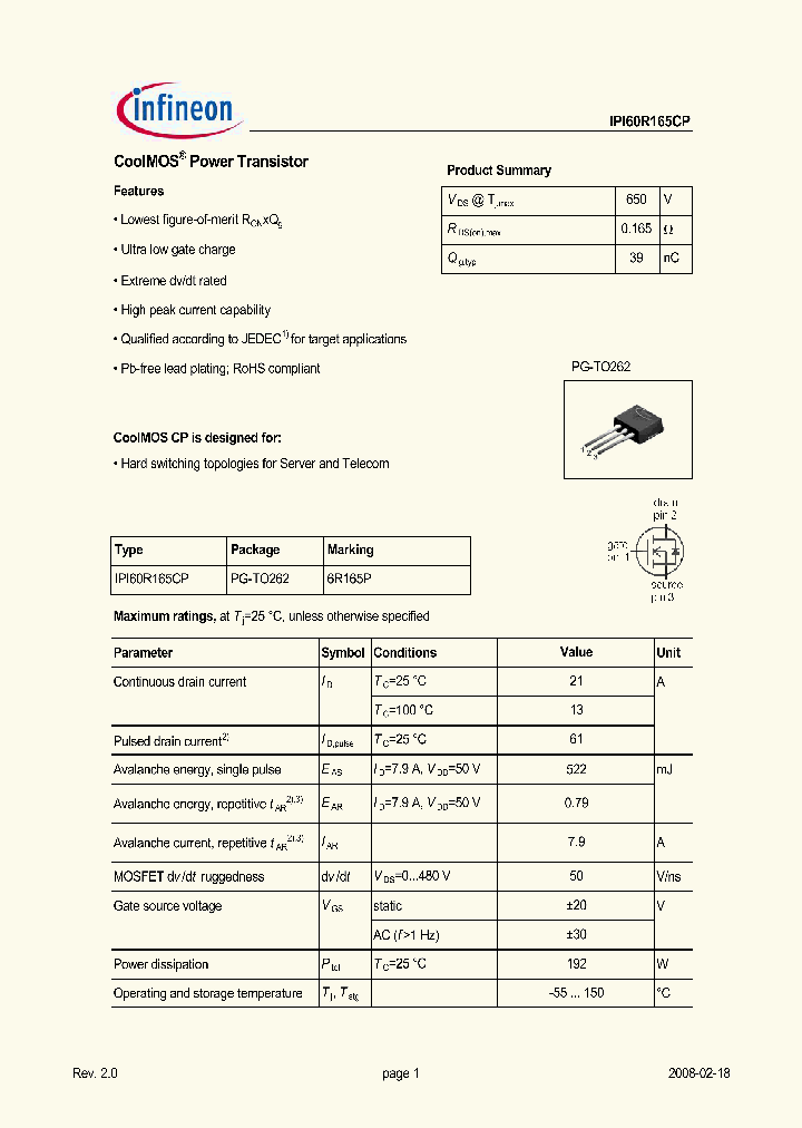 IPI60R165CP_5000109.PDF Datasheet