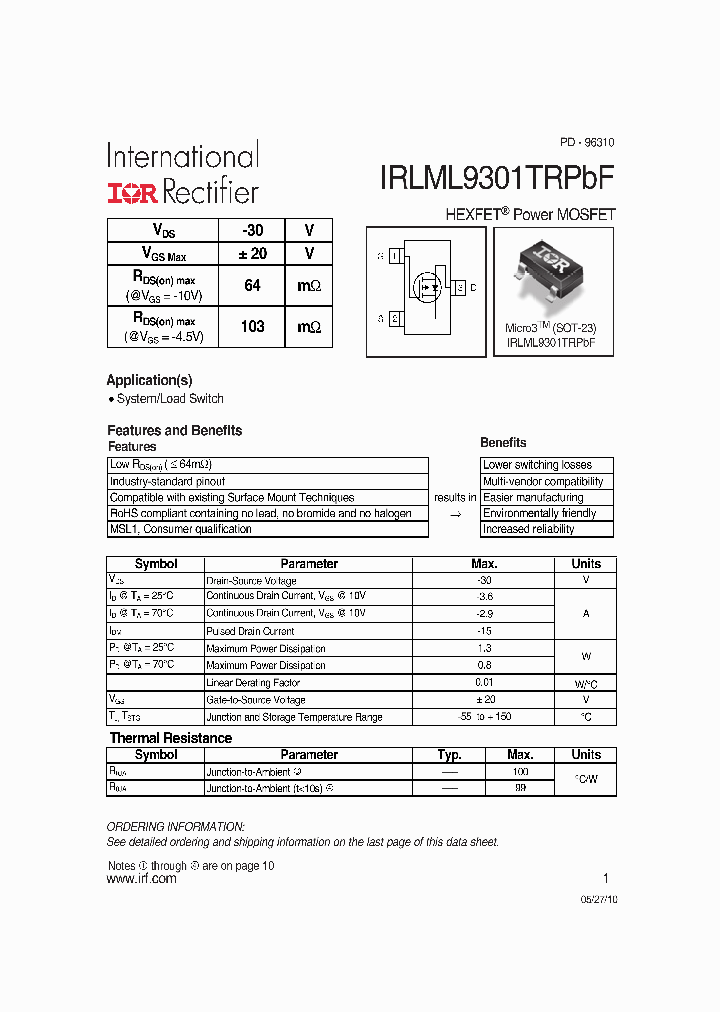 IRLML9301TRPBF_5007586.PDF Datasheet