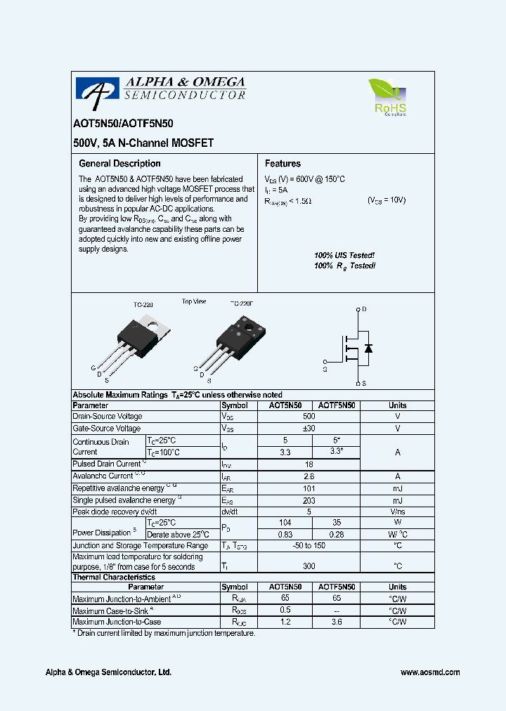 AOTF5N50_5018150.PDF Datasheet