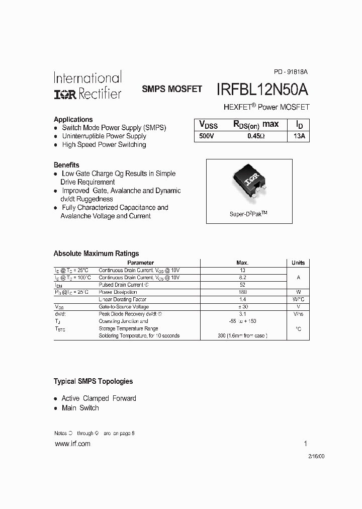 IRFBL12N50A_5020904.PDF Datasheet