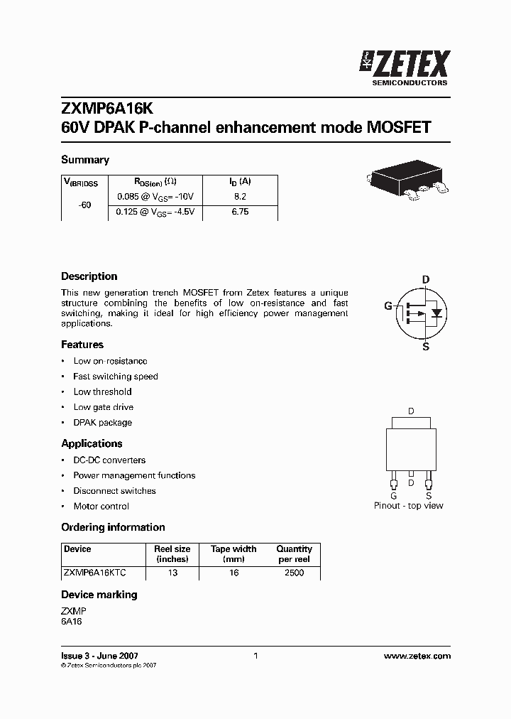 ZXMP6A16K_5029427.PDF Datasheet