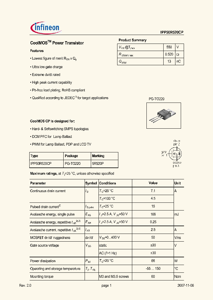 IPP50R520CP_5064363.PDF Datasheet