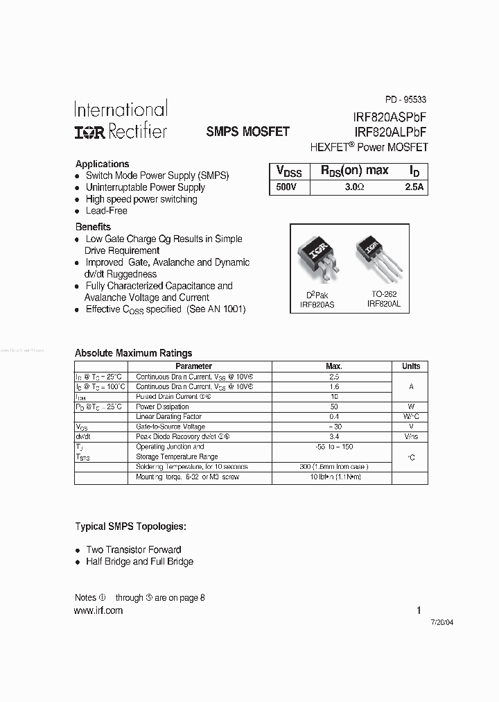 IRF820ALPBF_42691.PDF Datasheet