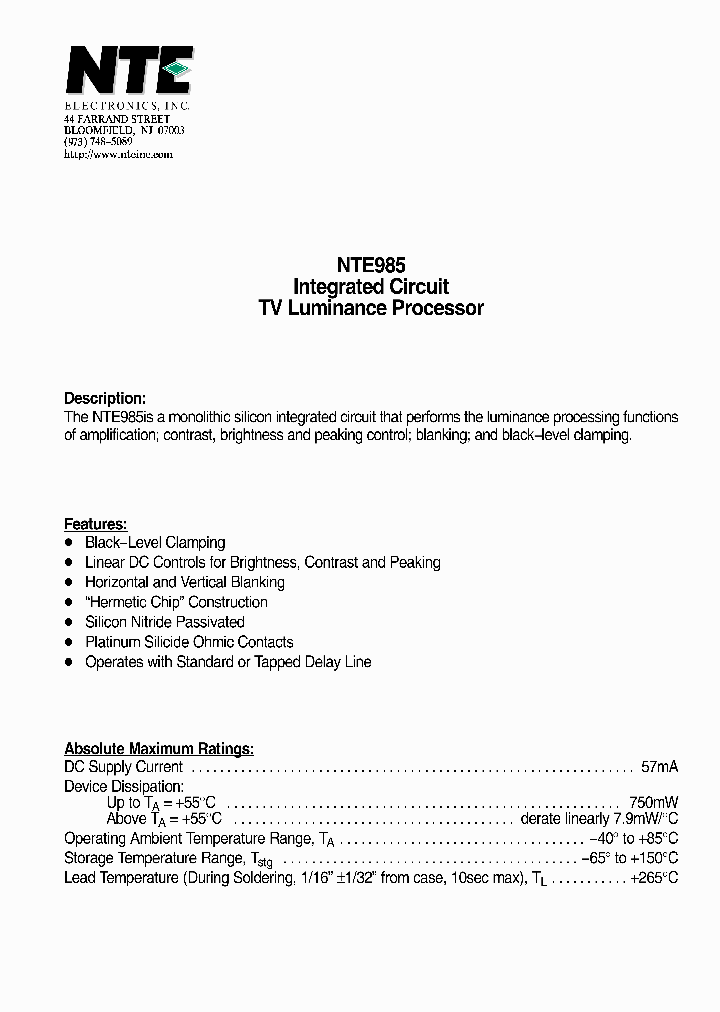 NTE985_71735.PDF Datasheet