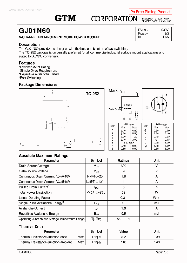 GJ01N60_136109.PDF Datasheet