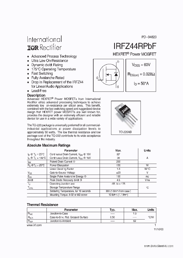 IRFZ44RPBF_146316.PDF Datasheet