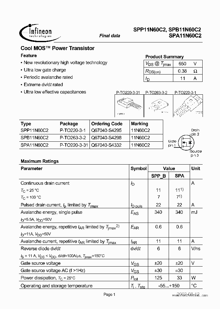 SSP11N60C2_165927.PDF Datasheet