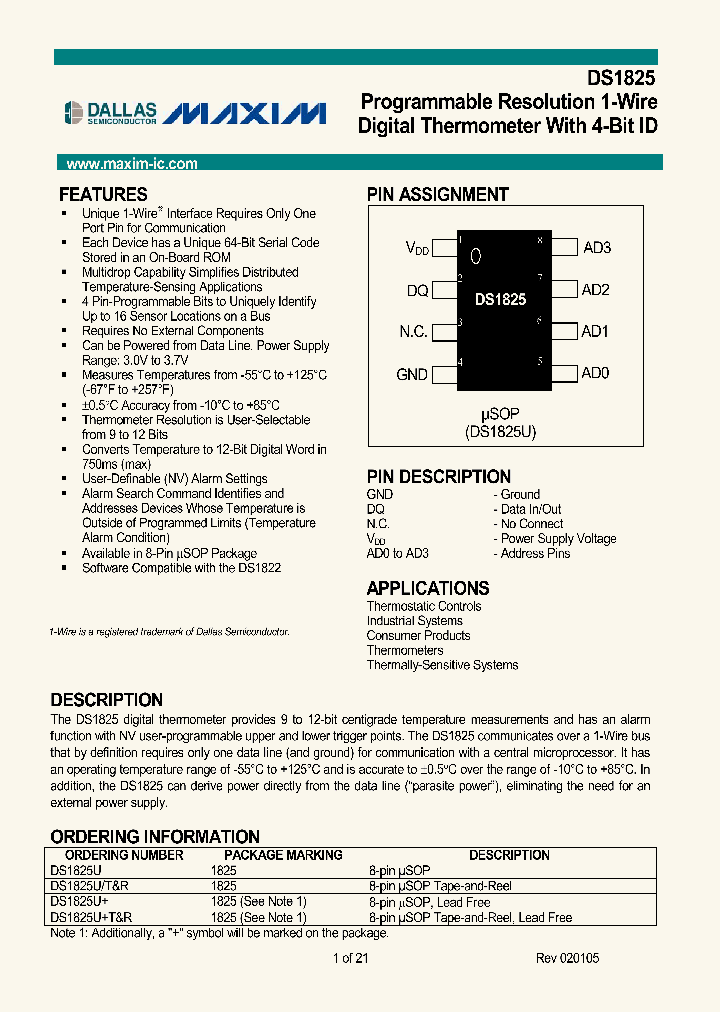 DS1825UTR_615619.PDF Datasheet