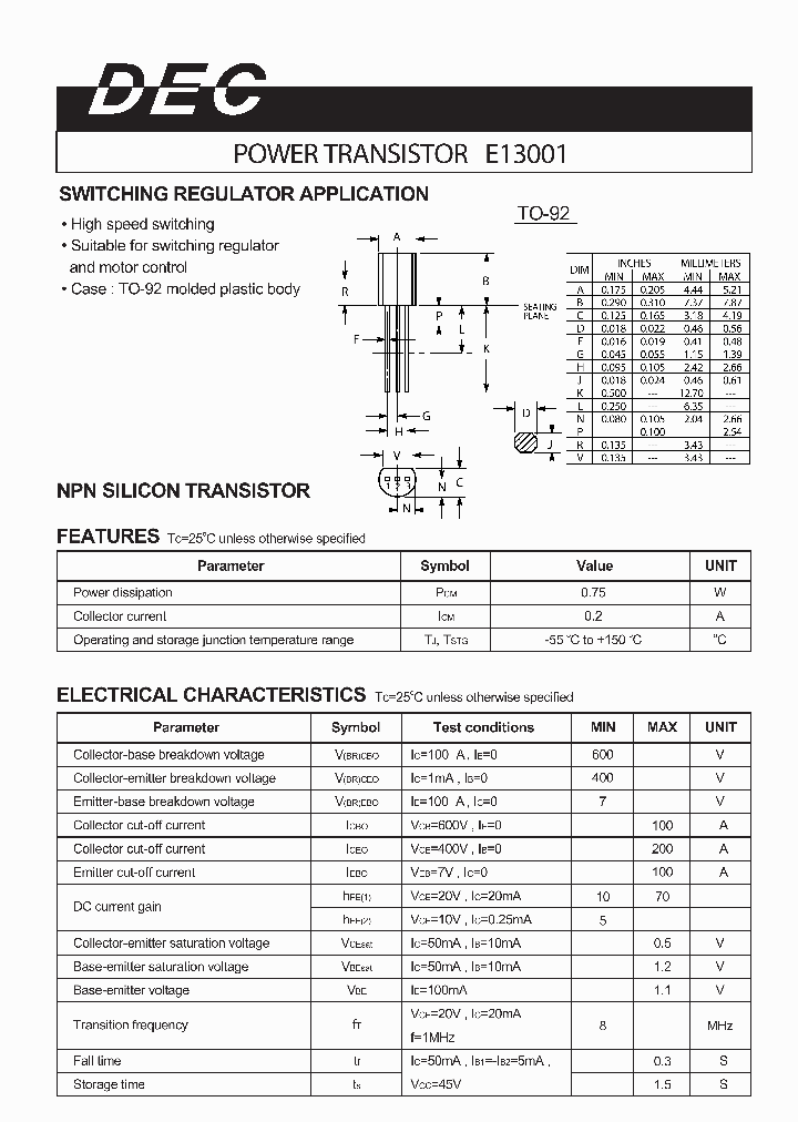 E13001TO-92_353106.PDF Datasheet