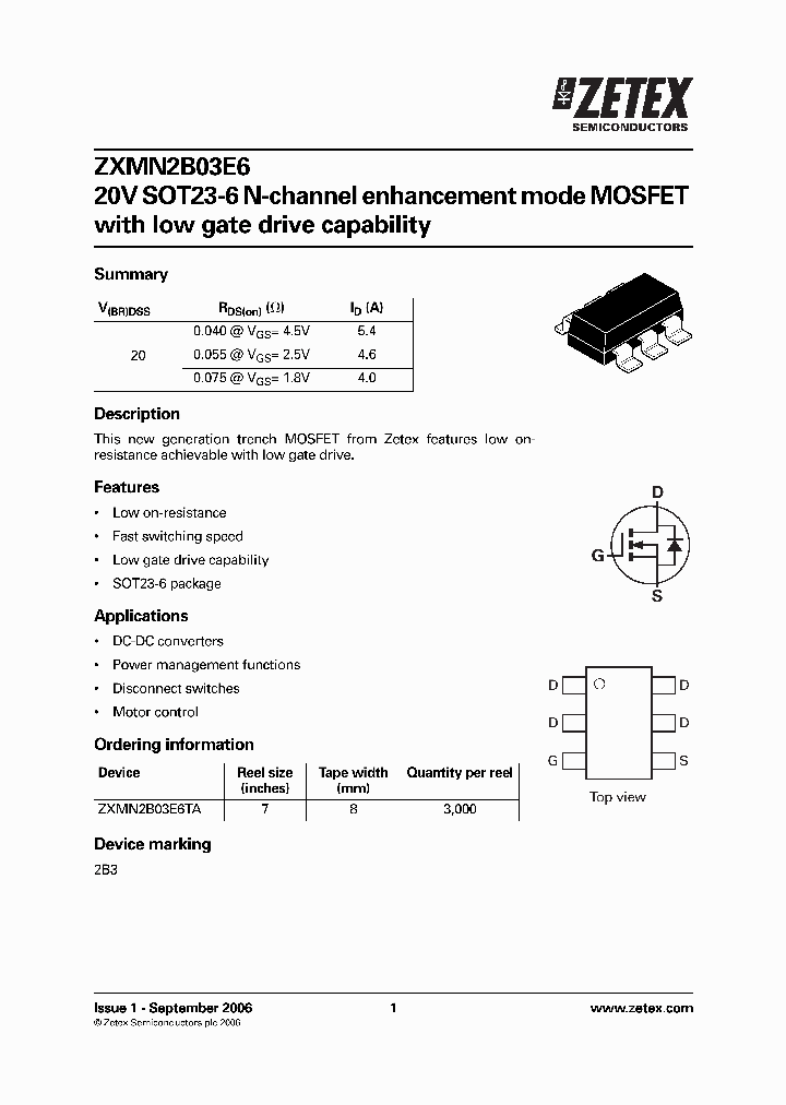 ZXMN2B03E6TA_834948.PDF Datasheet